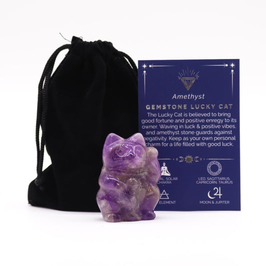 Gemstone Lucky Cat - Amethyst - 5x3.5x2.5 (cm)