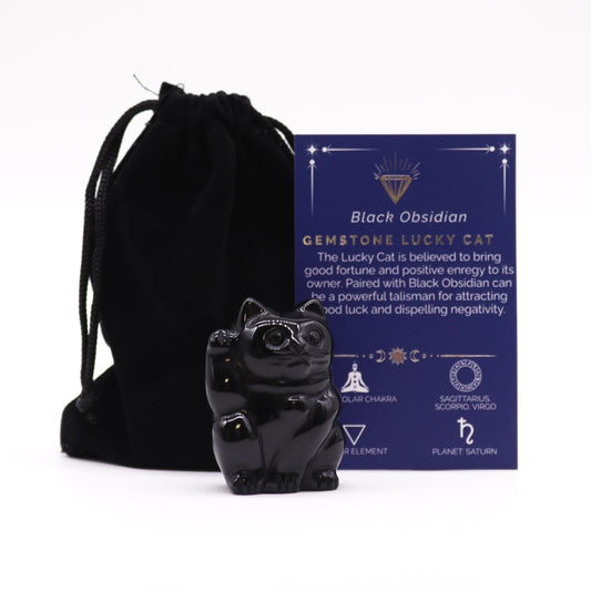 Gemstone Lucky Cat - Black Obsidian - 5x3.5x2.5 (cm)