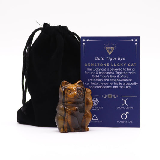 Gemstone Lucky Cat - Gold Tiger Eye - 5x3.5x2.5 (cm)