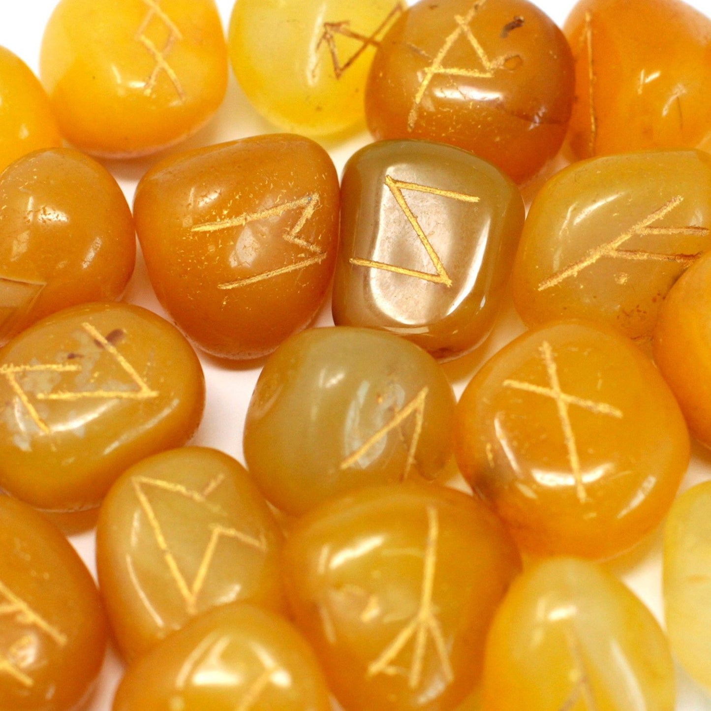 Runes Stone Set in Pouch- Yellow/Honey Onyx