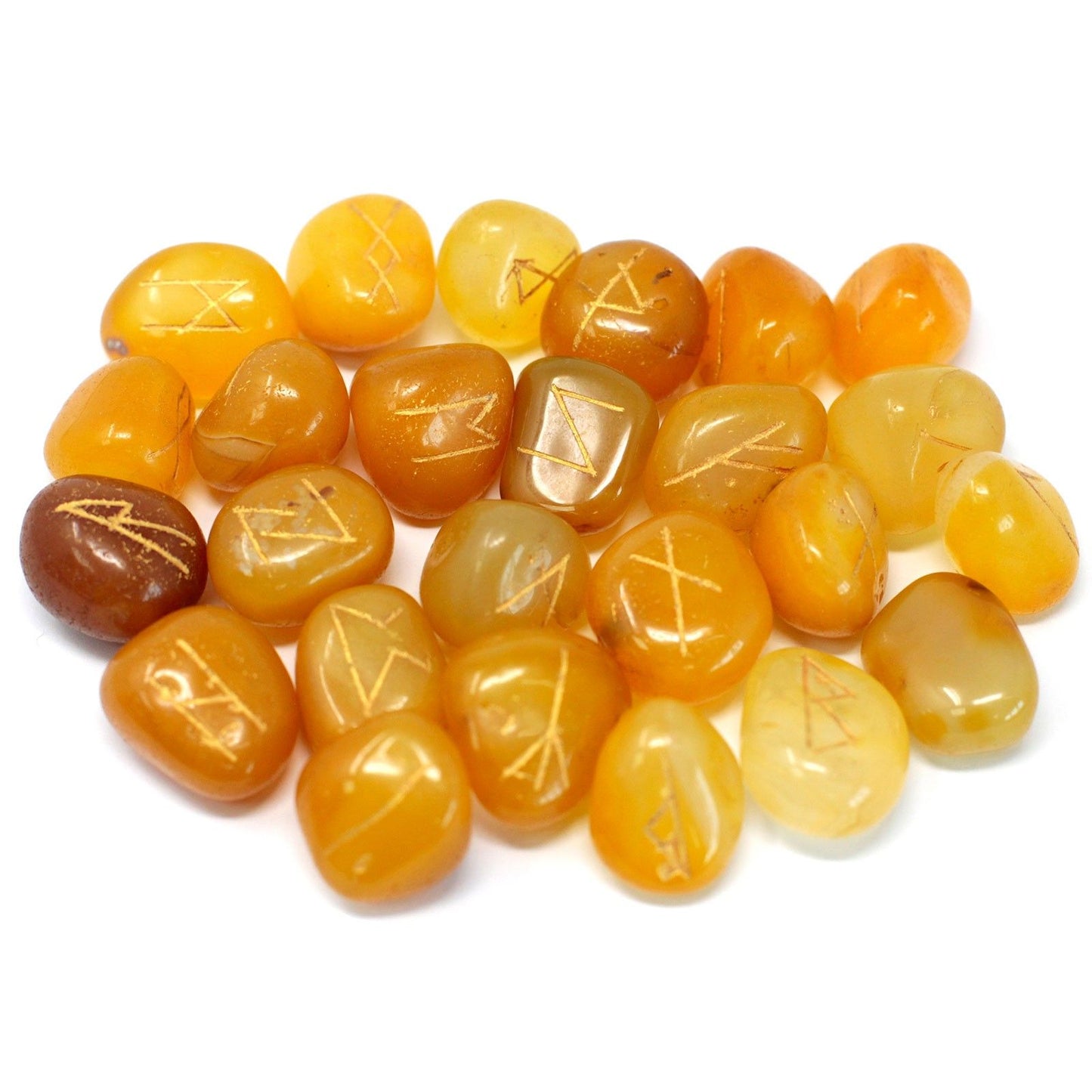 Runes Stone Set in Pouch- Yellow/Honey Onyx