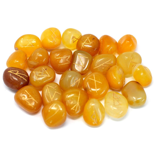 Runes Stone Set in Pouch- Yellow/Honey Onyx