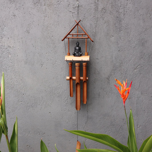 Bamboo Wind chime - Natural finish -Black Buddha 6 Tubes